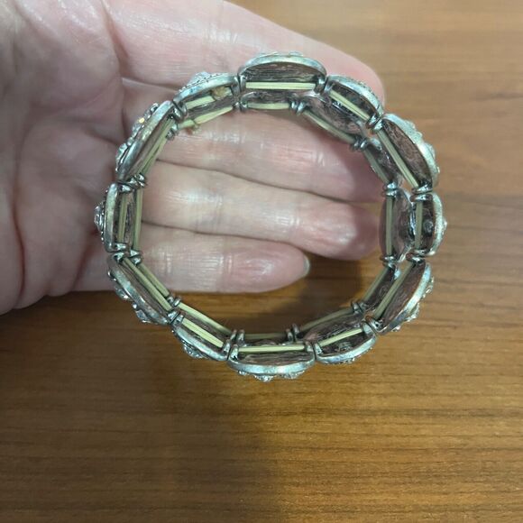 Unbranded Bracelet Womens Silver Black Rhinestone Elastic Band Evening Party - Picture 9 of 9